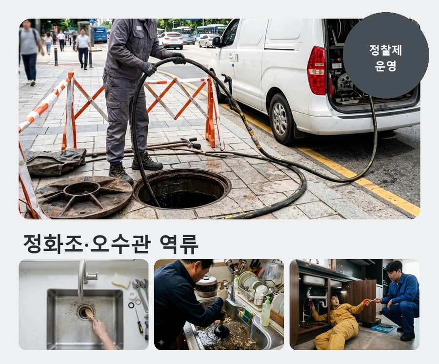 수원시영통구 망포동 하수구막힘 업체 현장 작업 사진 - 배관해결사