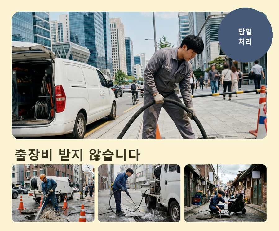 서울 구로구구 로동 배수구막힘 당일 처리 현장 작업 사진 - 배관해결사