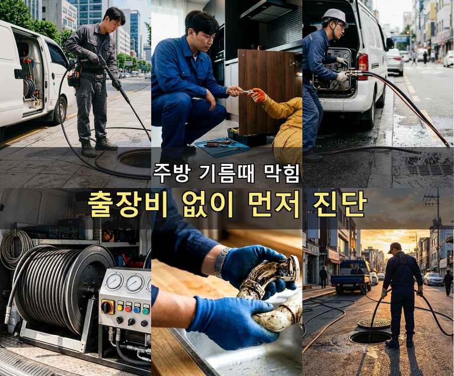 서울 금천구 가산동 하수구막힘 고압세척·관통 작업 모습