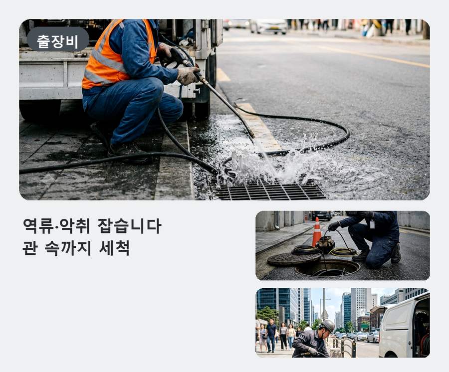 수원시팔달구구 천동 정화조막힘 가격 안내 현장 작업 사진 - 배관해결사