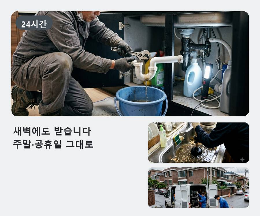용인시기흥구구 갈동 싱크대막힘 고압세척·관통 작업 모습