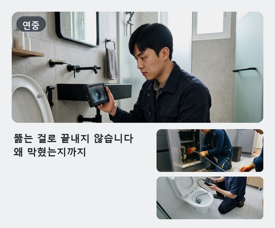 용인시기흥구 공세동 싱크대막힘 야간 출동 현장 작업 사진 - 배관해결사
