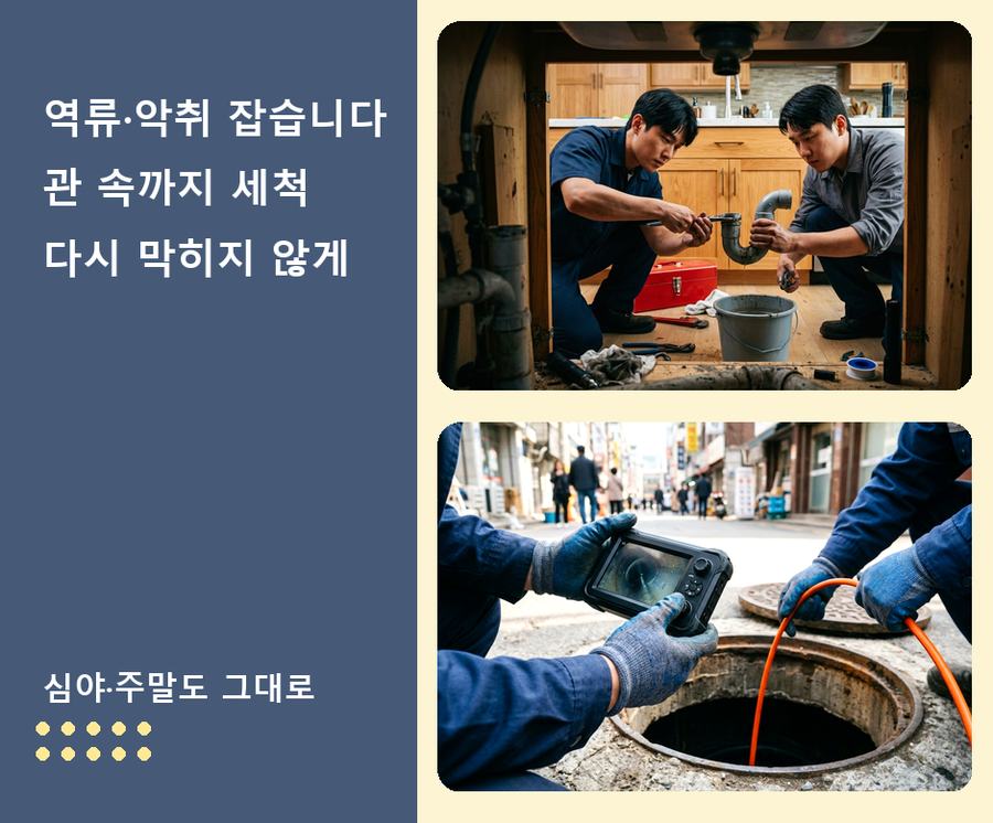 서울 종로구구 기동 싱크대막힘 고압세척·관통 작업 모습