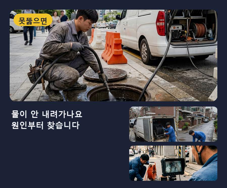 광진구군 자동 하수구막힘 빠른 해결 현장 작업 사진 - 배관해결사