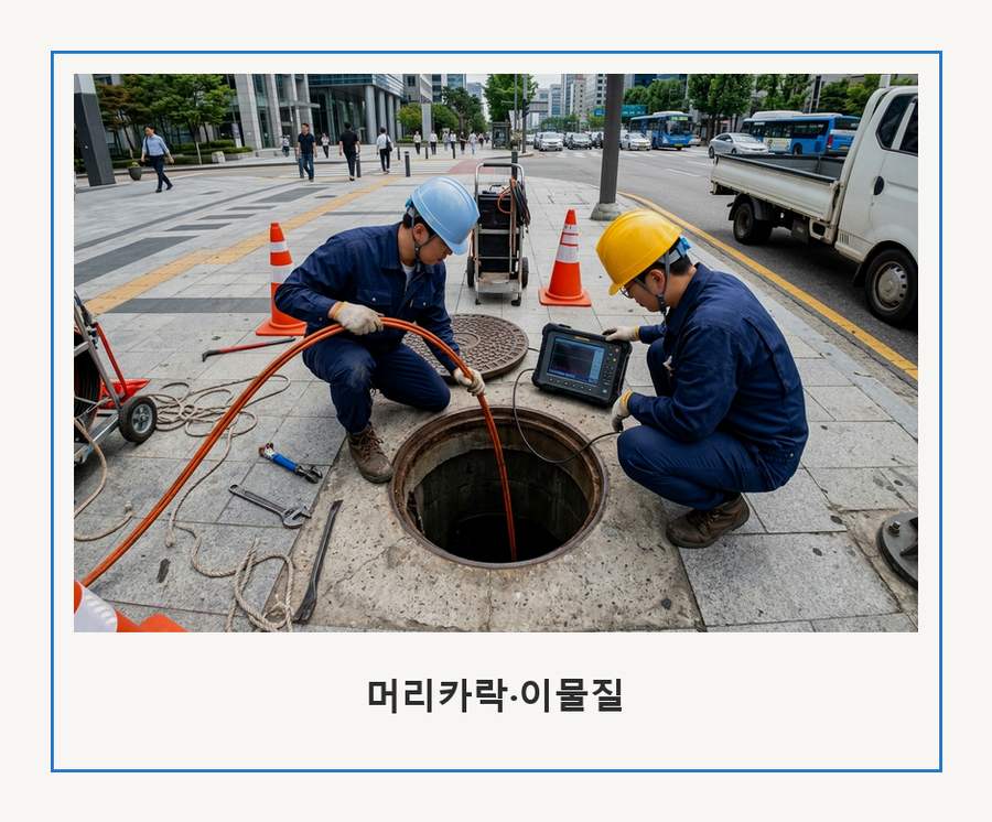 서구시 천동 배수구막힘 고압세척·관통 작업 모습