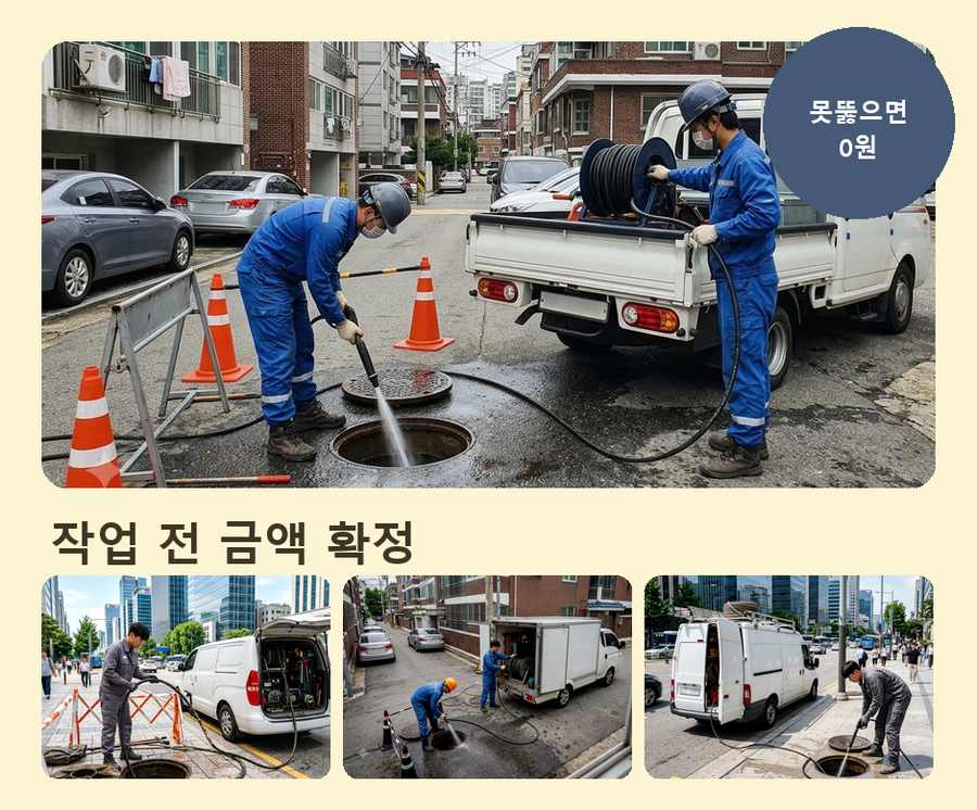 용인시기흥구구 갈동 변기막힘 고압세척·관통 작업 모습